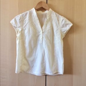 UO Ivory embroidered cap sleeve band collar blouse